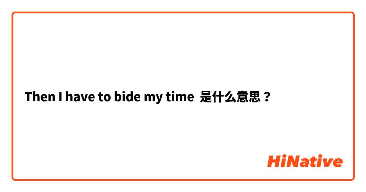 Then I have to bide my time 是什么意思？