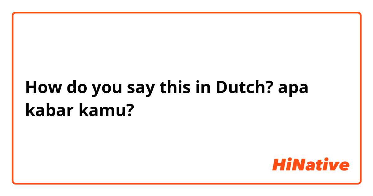How do you say this in Dutch? apa kabar kamu?