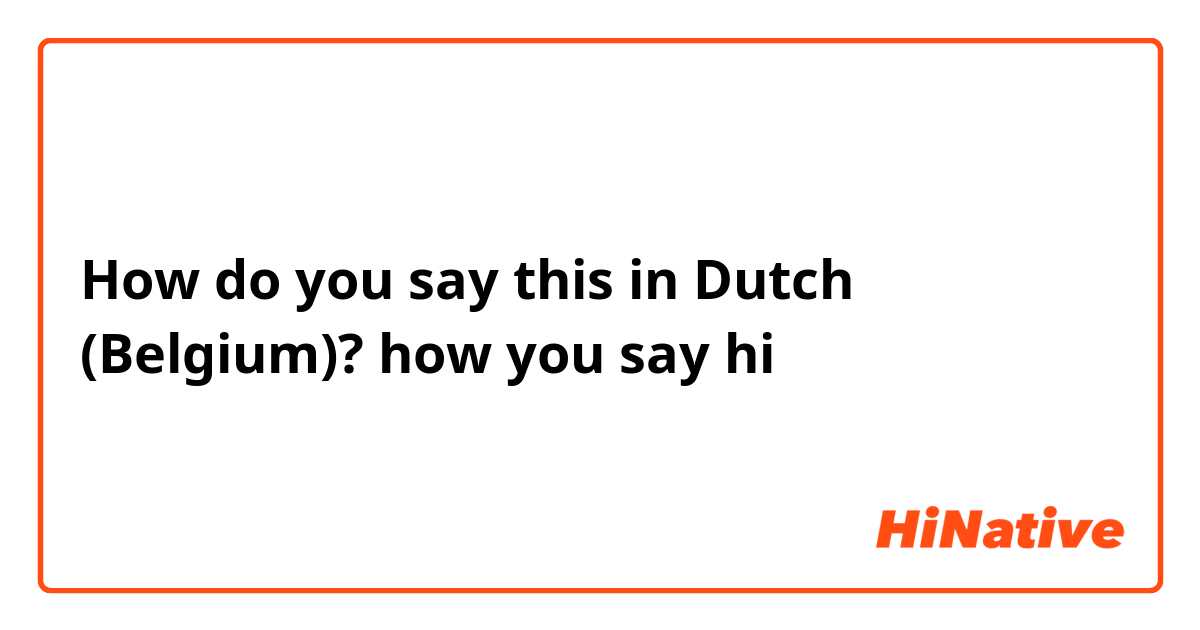 How do you say this in Dutch (Belgium)? how you say hi 