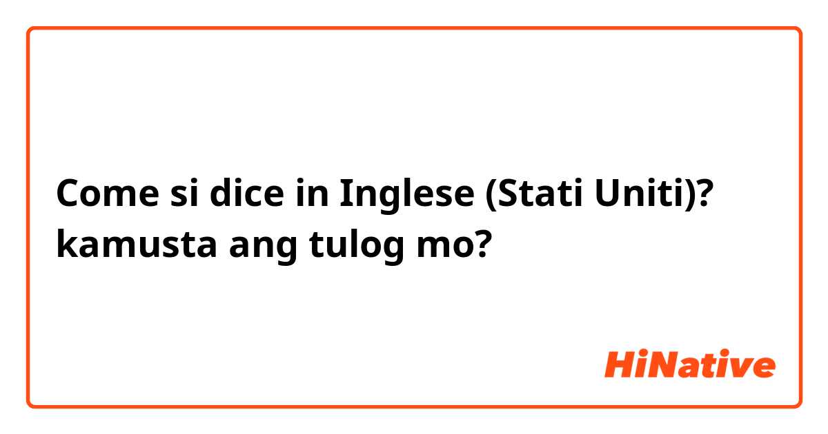 Come si dice in Inglese (Stati Uniti)? kamusta ang tulog mo?