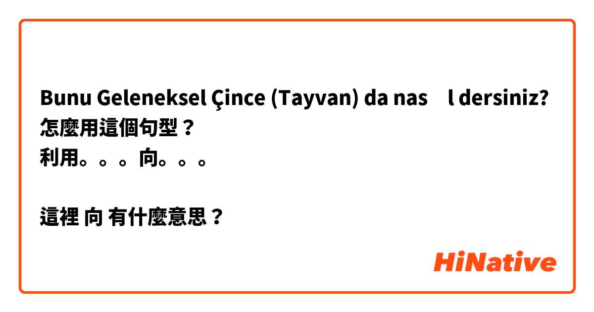 Bunu Geleneksel Çince (Tayvan) da nasıl dersiniz? 
怎麼用這個句型？
利用。。。向。。。

這裡 向 有什麼意思？