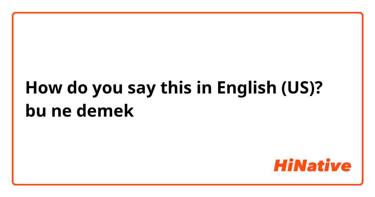 How do you say this in English (US)? bu ne demek