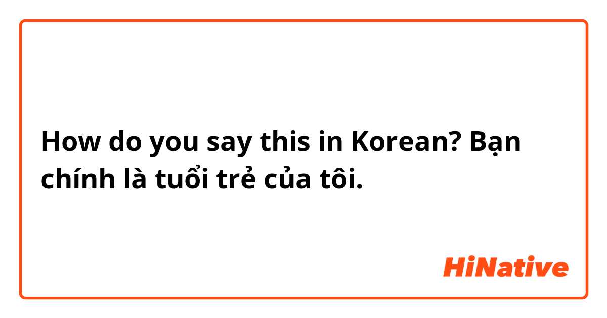 How do you say this in Korean? Bạn chính là tuổi trẻ của tôi.