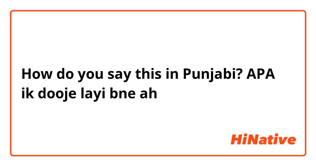 How do you say this in Punjabi? APA ik dooje layi bne ah