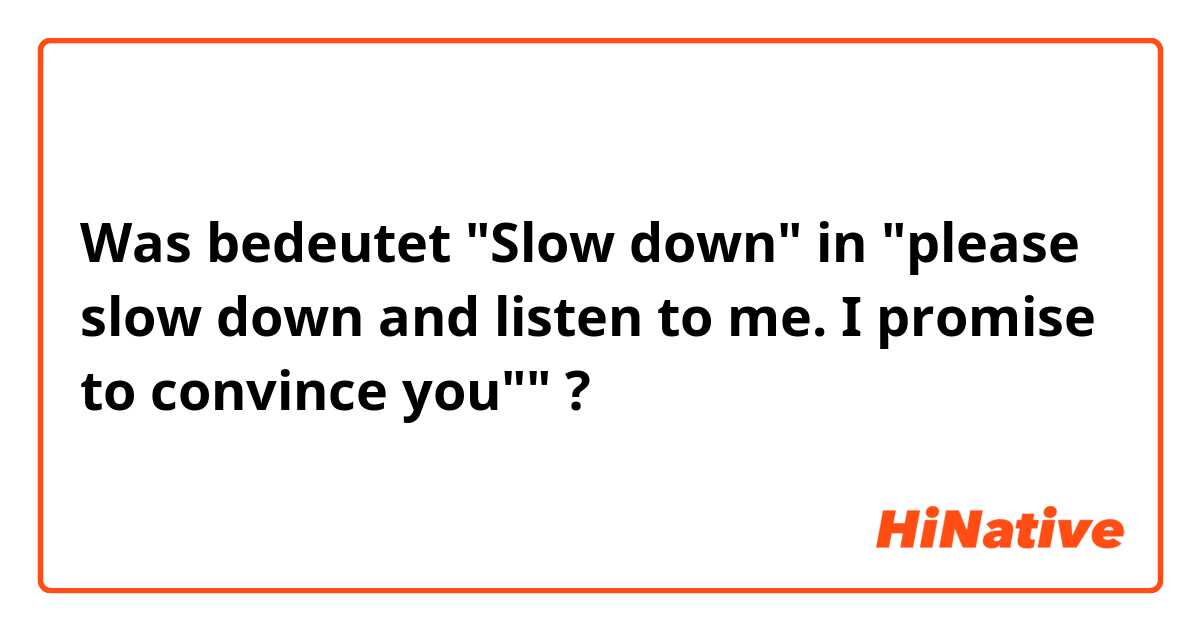 Was bedeutet "Slow down" in "please slow down and listen to me. I promise to convince you""?