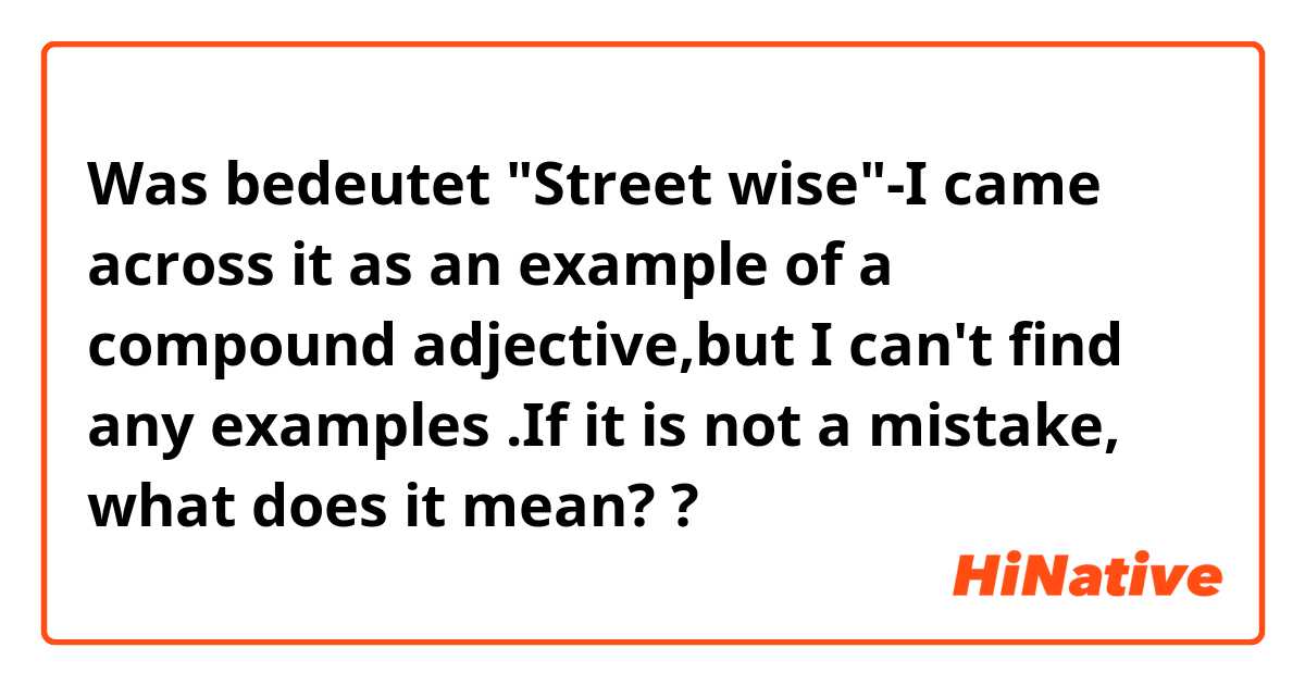 Was bedeutet "Street wise"-I came across it as an example of a compound adjective,but I can't find any examples .If it is not a mistake, what does it mean??