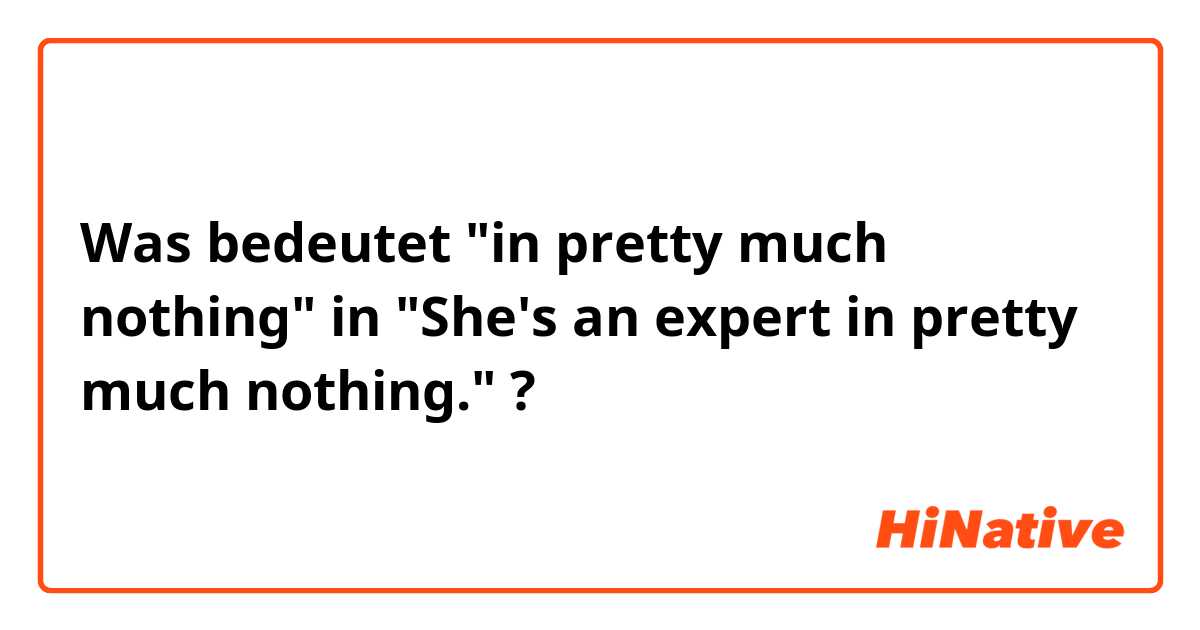 Was bedeutet "in pretty much nothing" in "She's an expert in pretty much nothing."?