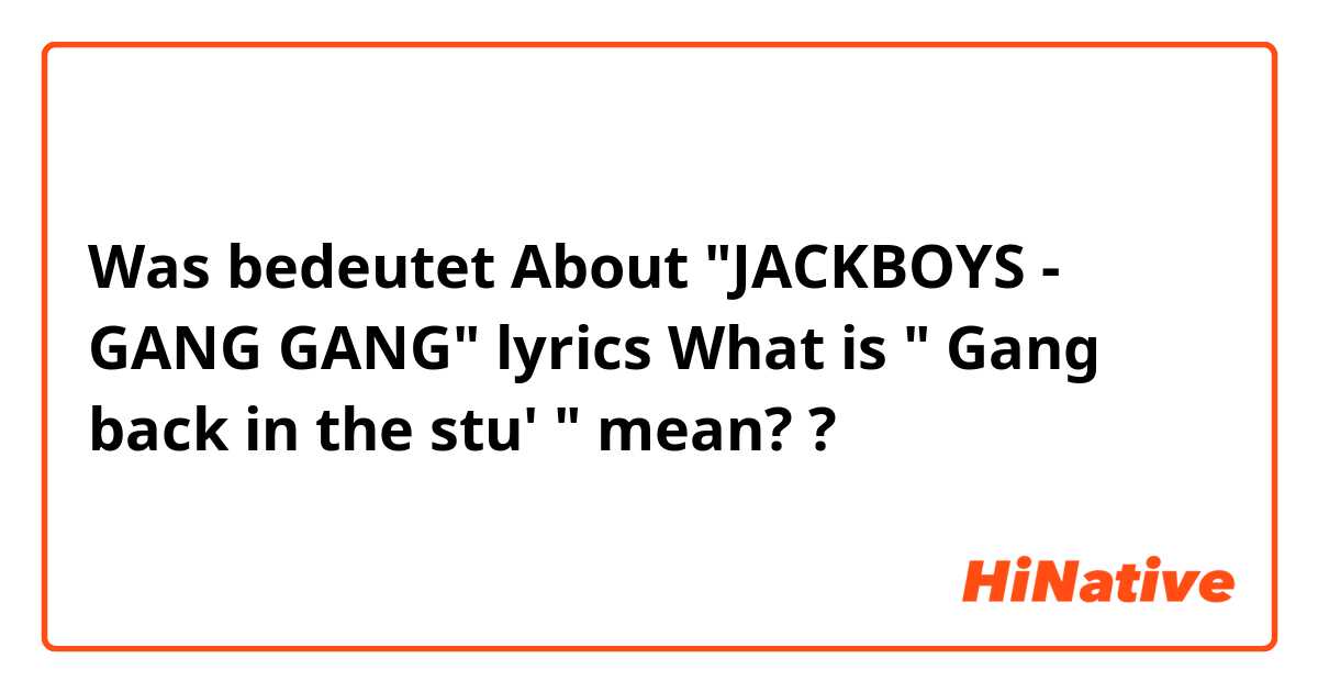 Was bedeutet About "JACKBOYS - GANG GANG" lyrics What is " Gang back in the stu' " mean??