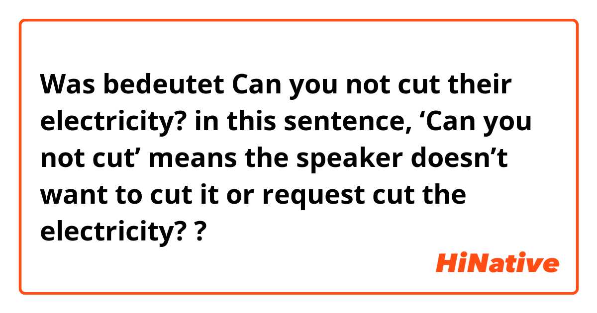 Was bedeutet Can you not cut their electricity? in this sentence, ‘Can you not cut’ means the speaker doesn’t want to cut it or request cut the electricity??