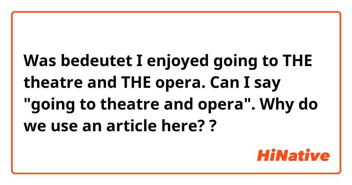 Was bedeutet I enjoyed going to  THE theatre and THE opera.

Can I say "going to theatre and opera".
Why do we use an article here?
?