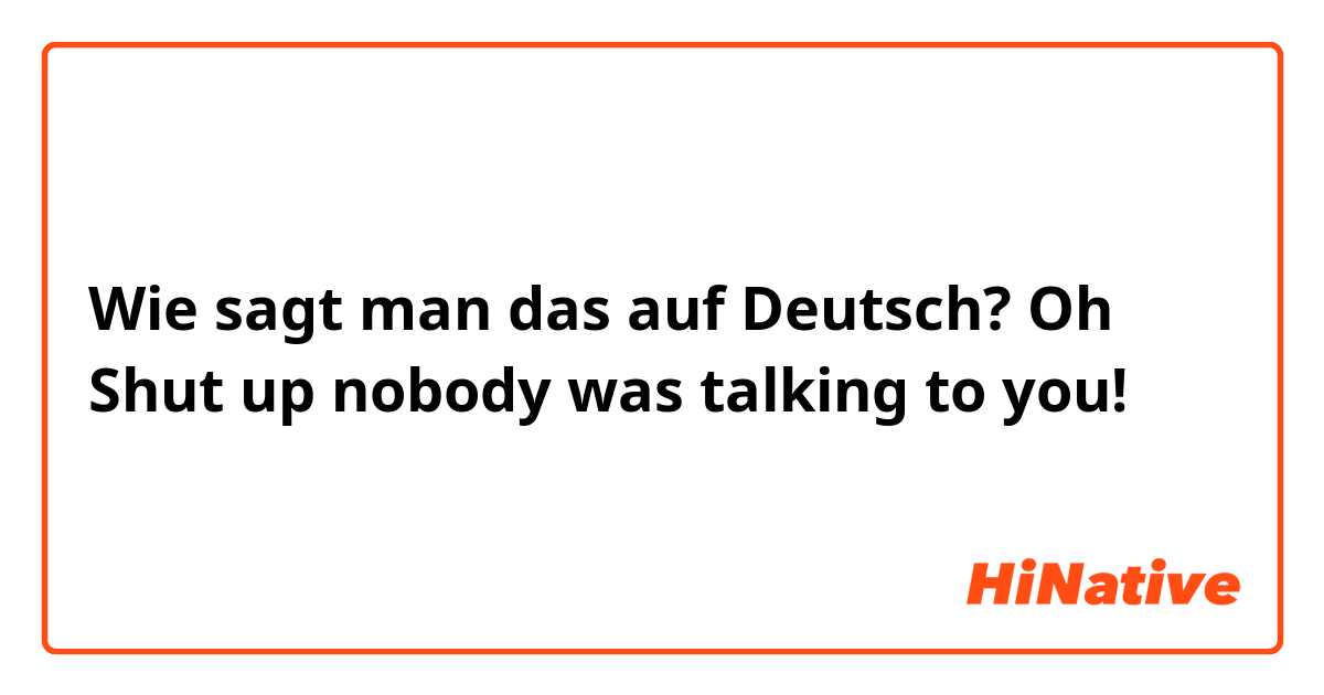 Wie sagt man das auf Deutsch? Oh Shut up nobody was talking to you!