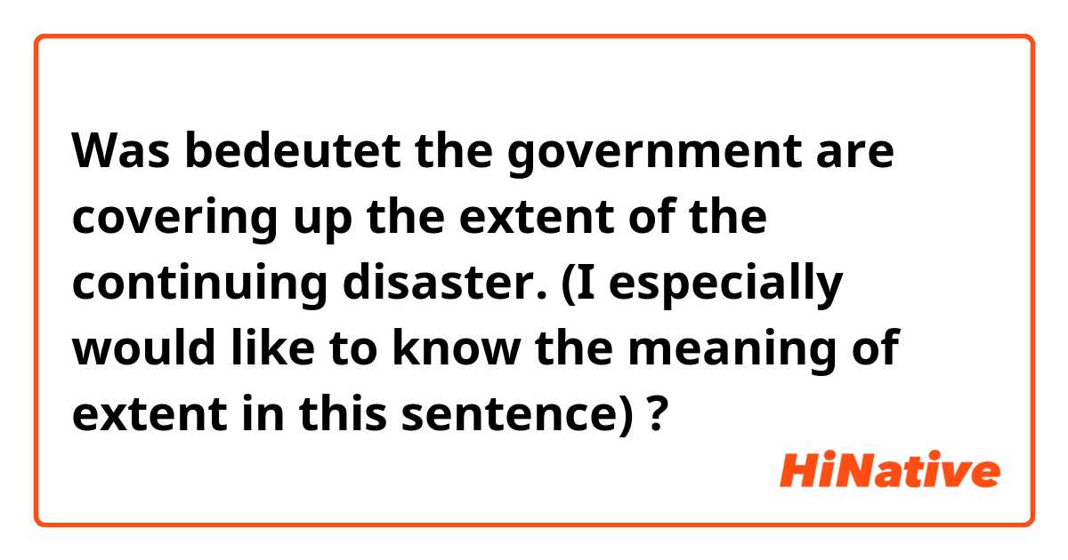Was bedeutet the government are covering up the extent of the continuing disaster. (I especially would like to know the meaning of extent in this sentence)?