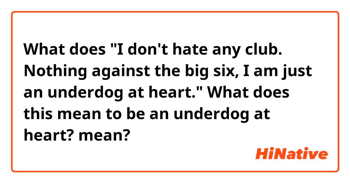 What does "I don't hate any club. Nothing against the big six, I am just an underdog at heart." What does this mean to be an underdog at heart? mean?