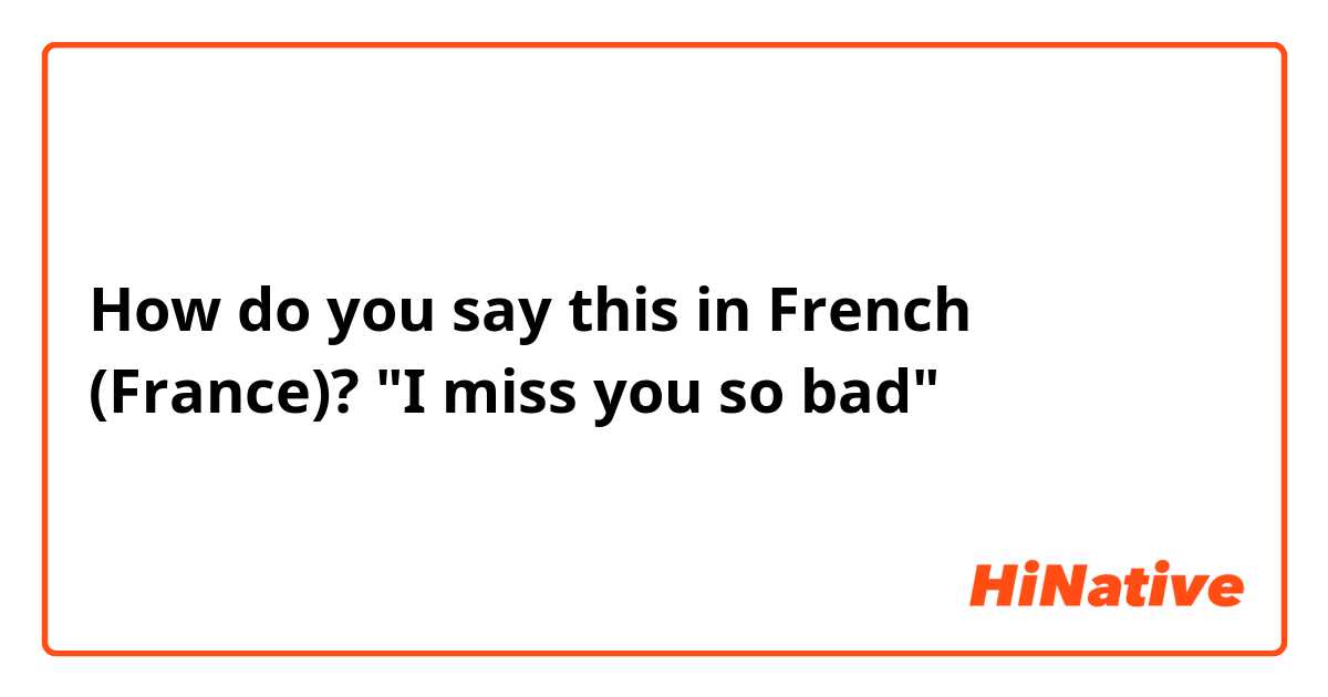 How do you say this in French (France)? "I miss you so bad"