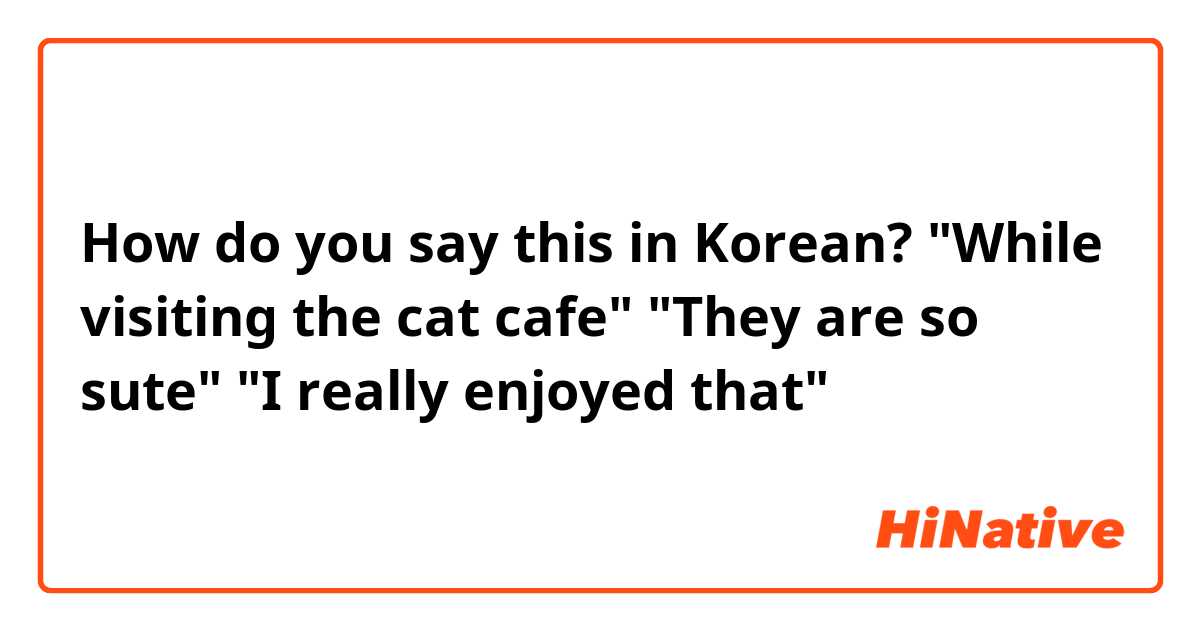 How do you say this in Korean? "While visiting the cat cafe"
"They are so sute"
"I really enjoyed that"