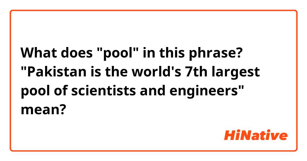 What does "pool" in this phrase? "Pakistan is the world's 7th largest pool of scientists and engineers"  mean?