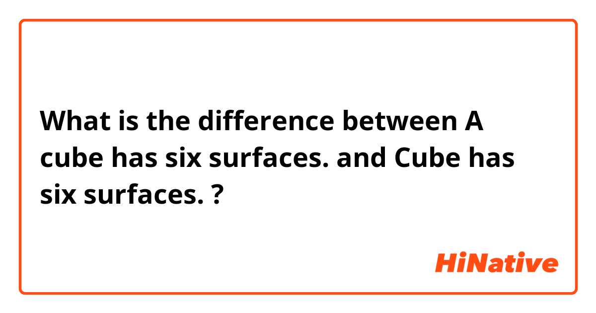 What is the difference between A cube has six surfaces. and Cube has six surfaces. ?
