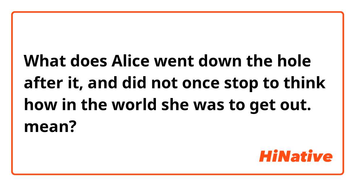 What does  Alice went down the hole after it, and did not once stop to think how in the world she was to get out. mean?