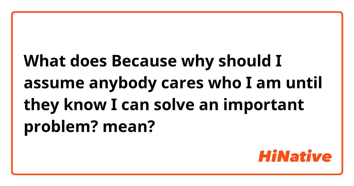 What does Because why should I assume anybody cares who I am until they know I can solve an important problem?
 mean?