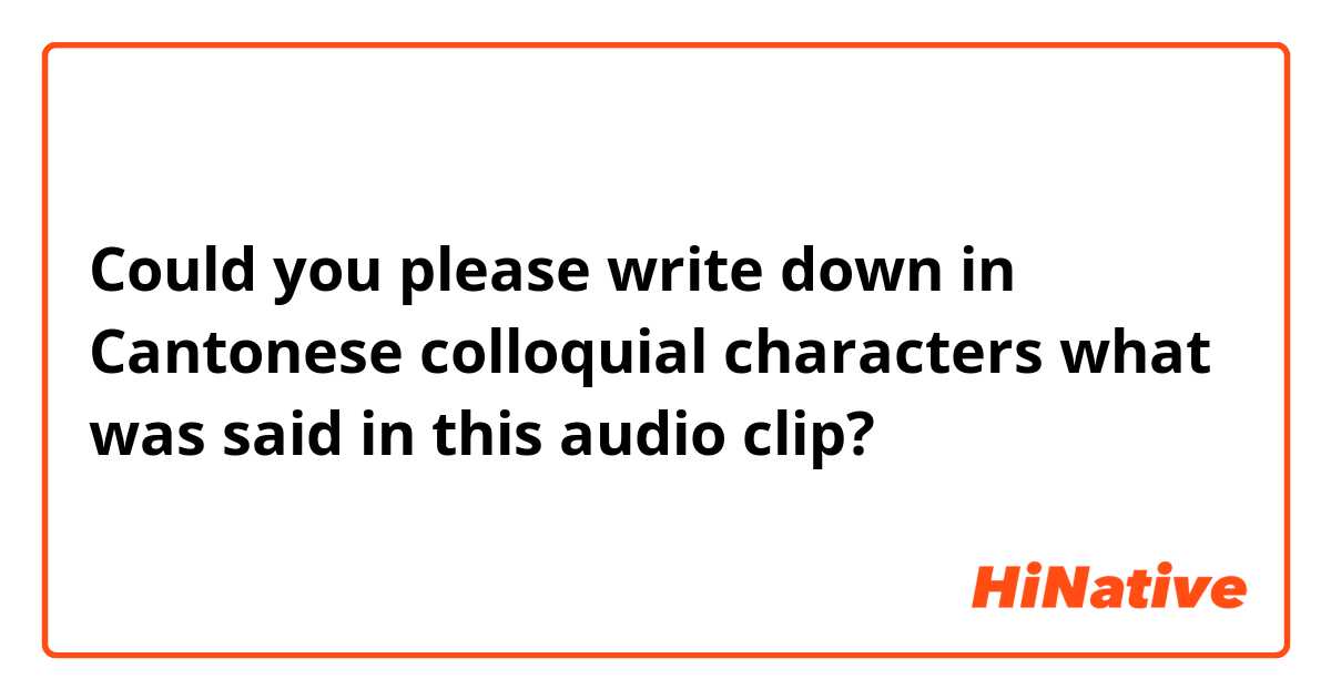 Could you please write down in Cantonese colloquial characters what was said in this audio clip?