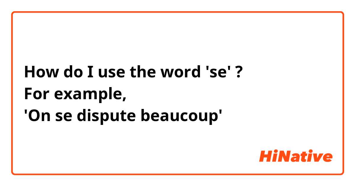How do I use the word 'se' ? 
For example, 
'On se dispute beaucoup' 
