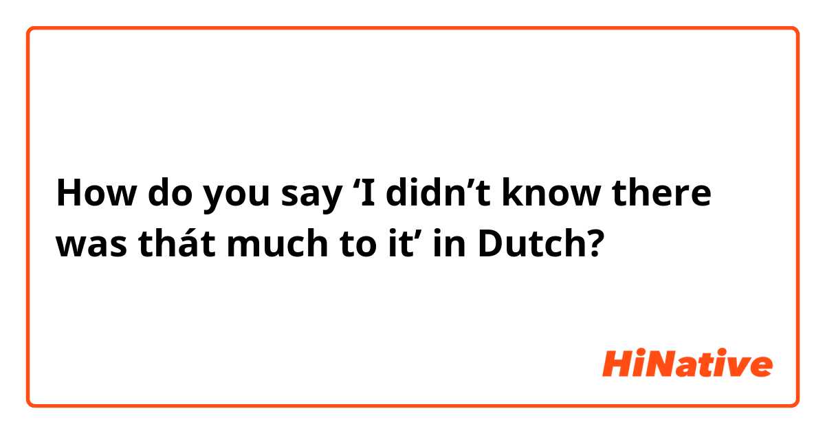 How do you say ‘I didn’t know there was thát much to it’ in Dutch?
