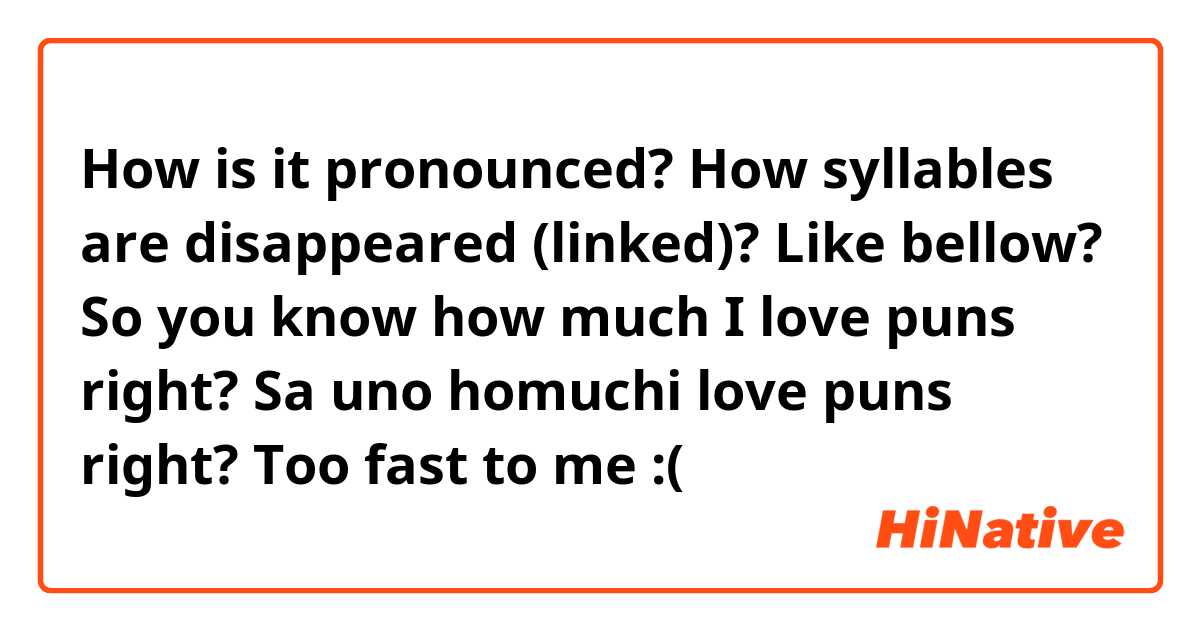 How is it pronounced? How syllables are disappeared (linked)?  Like bellow? 
So you know how much I love puns right?
Sa uno homuchi love puns right?

Too fast to me :( 