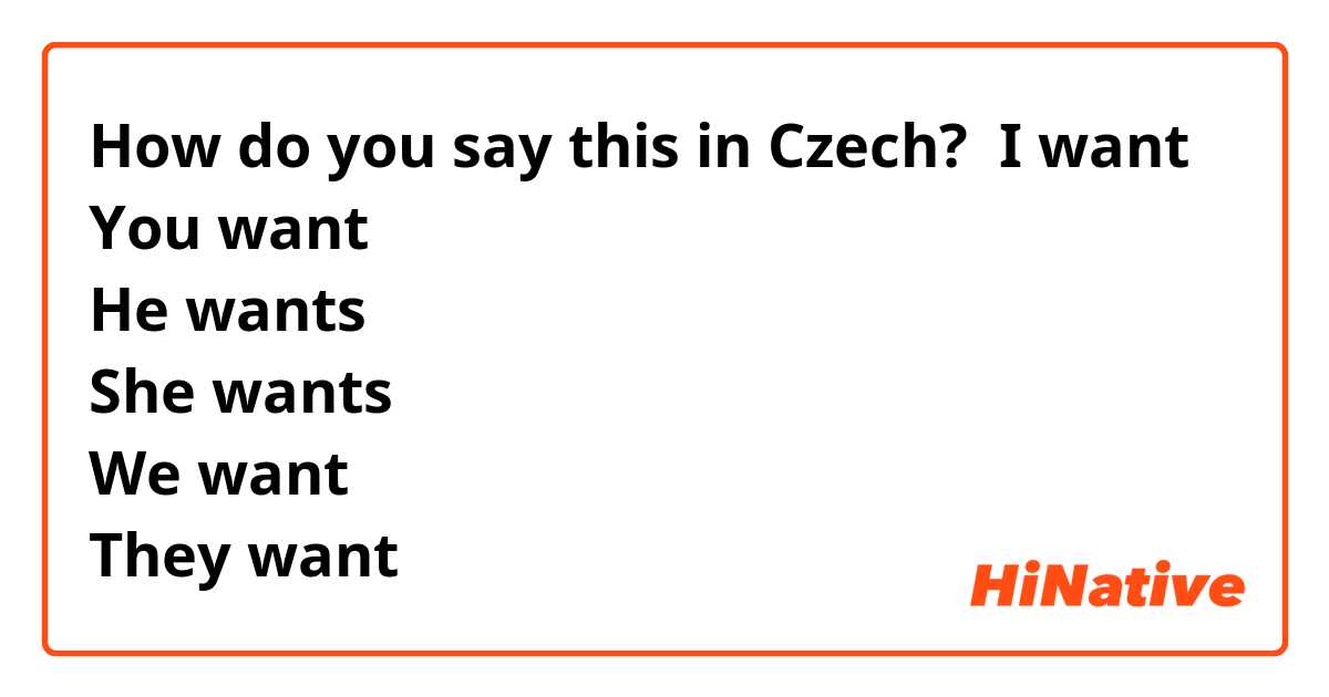 How do you say this in Czech? I want
You want
He wants
She wants
We want
They want