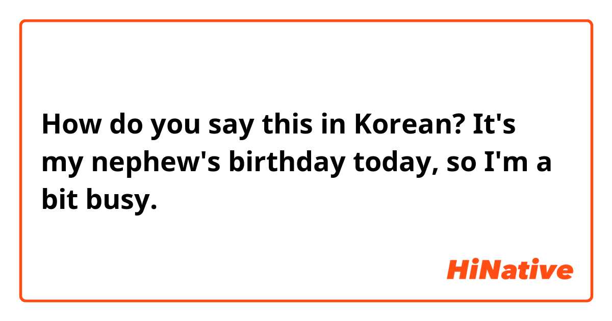 How do you say this in Korean? It's my nephew's birthday today, so I'm a bit busy. 