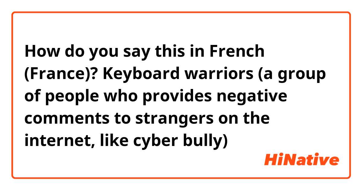 How do you say this in French (France)? Keyboard warriors
(a group of people who provides negative comments to strangers on the internet, like cyber bully)