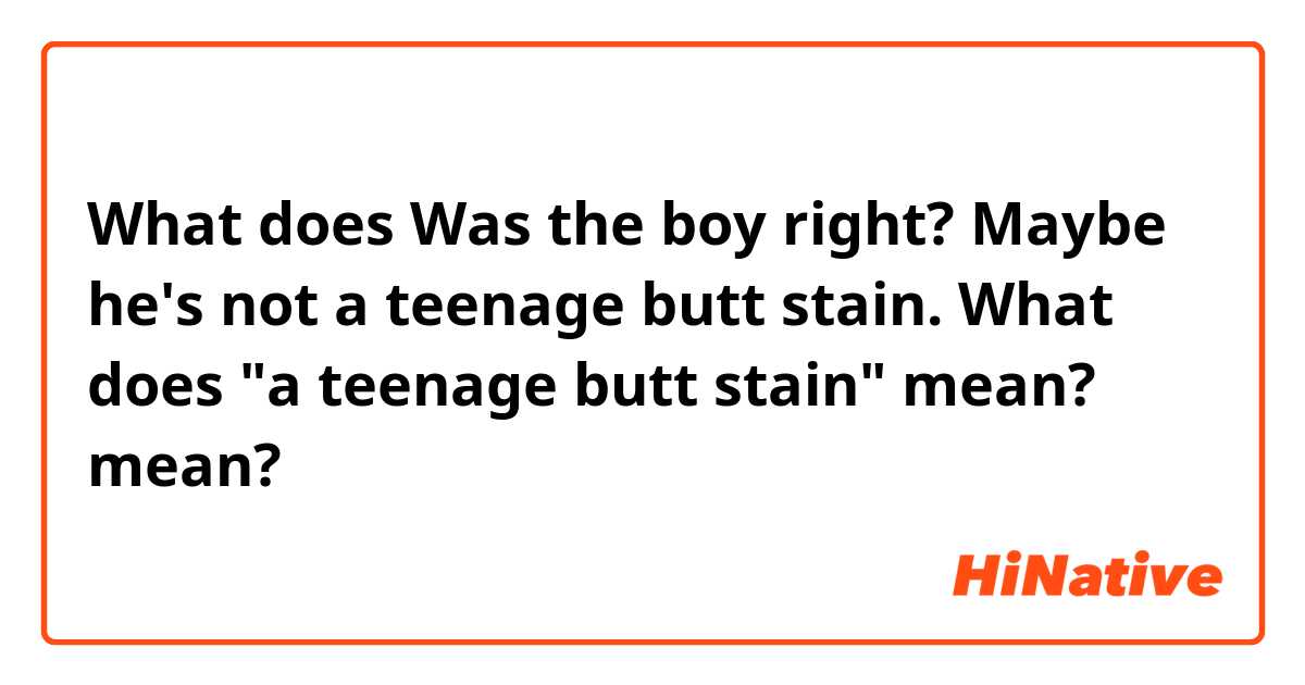What does Was the boy right? Maybe he's not a teenage butt stain.
What does "a teenage butt stain" mean? mean?