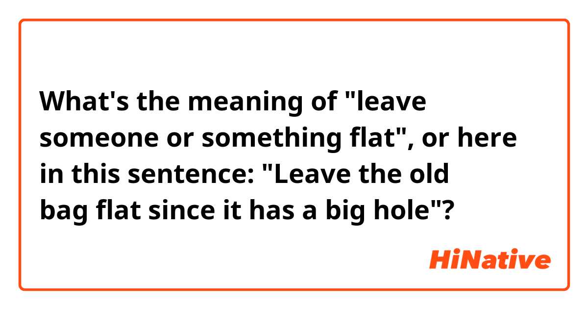 What's the meaning of "leave someone or something flat", or here in this sentence: "Leave the old bag flat since it has a big hole"?