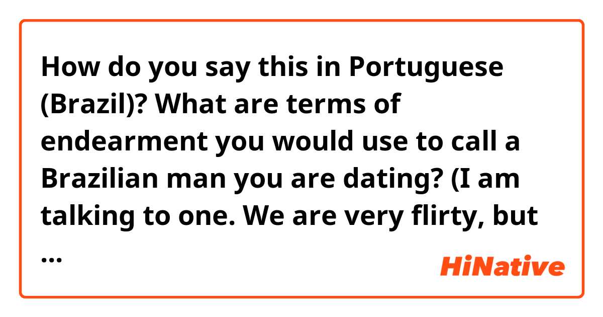 How do you say this in Portuguese (Brazil)? What are terms of endearment you would use to call a Brazilian man you are dating? (I am talking to one. We are very flirty, but not in a relationship.)