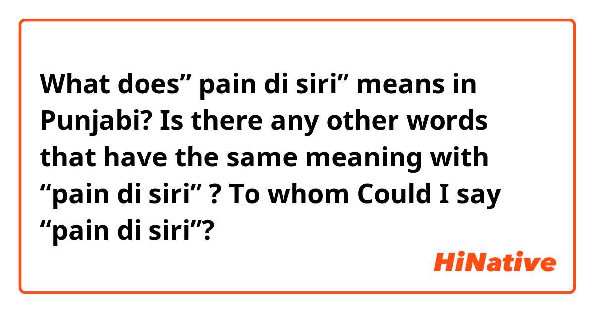 What does” pain di siri” means in Punjabi?
Is there any other words that have the same meaning with “pain di siri” ?
To whom Could I say “pain di siri”?