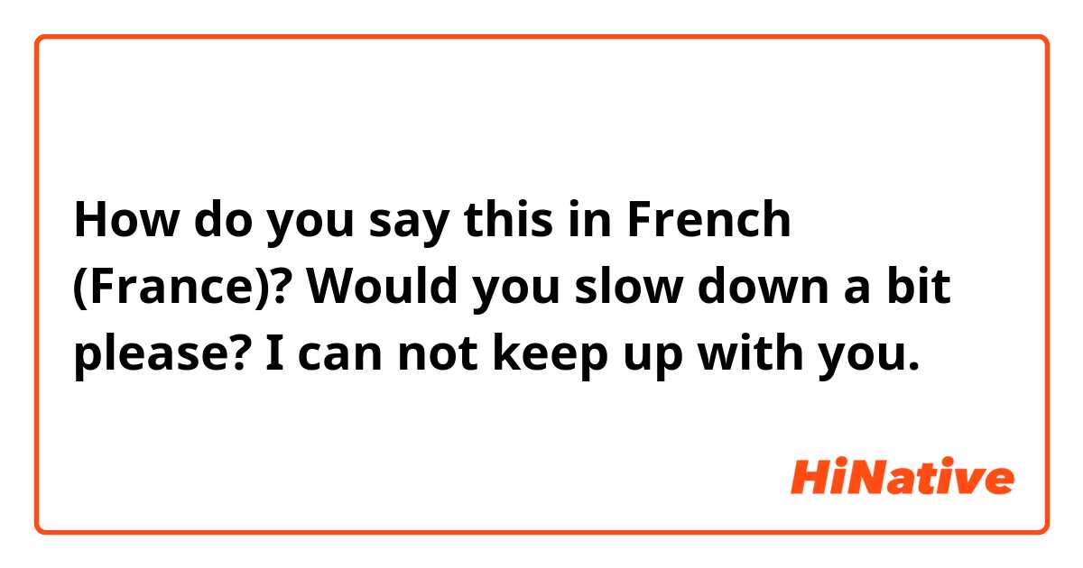How do you say this in French (France)? Would you slow down a bit please? I can not keep up with you.