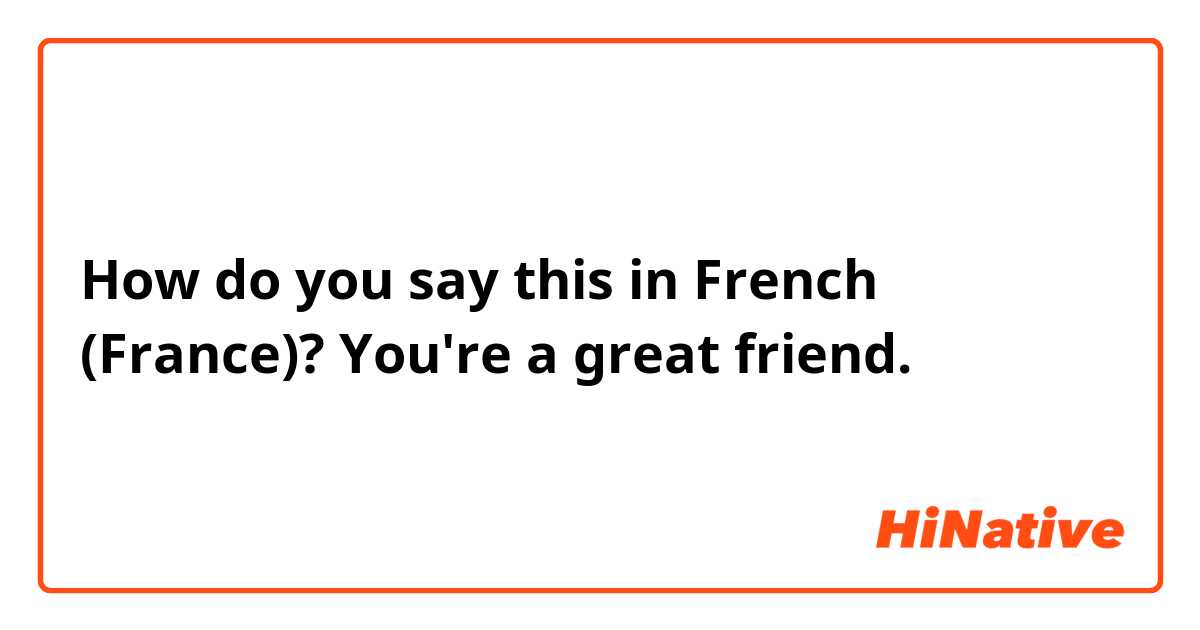 How do you say this in French (France)? You're a great friend.