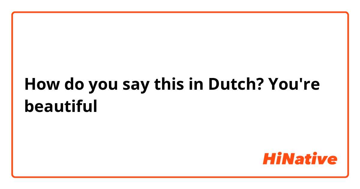 How do you say this in Dutch? You're beautiful