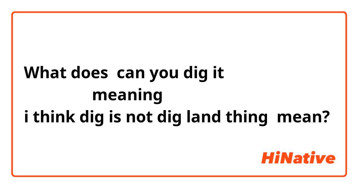 What does can you dig it 
              ㄴmeaning
i think dig is not dig land thing
 mean?