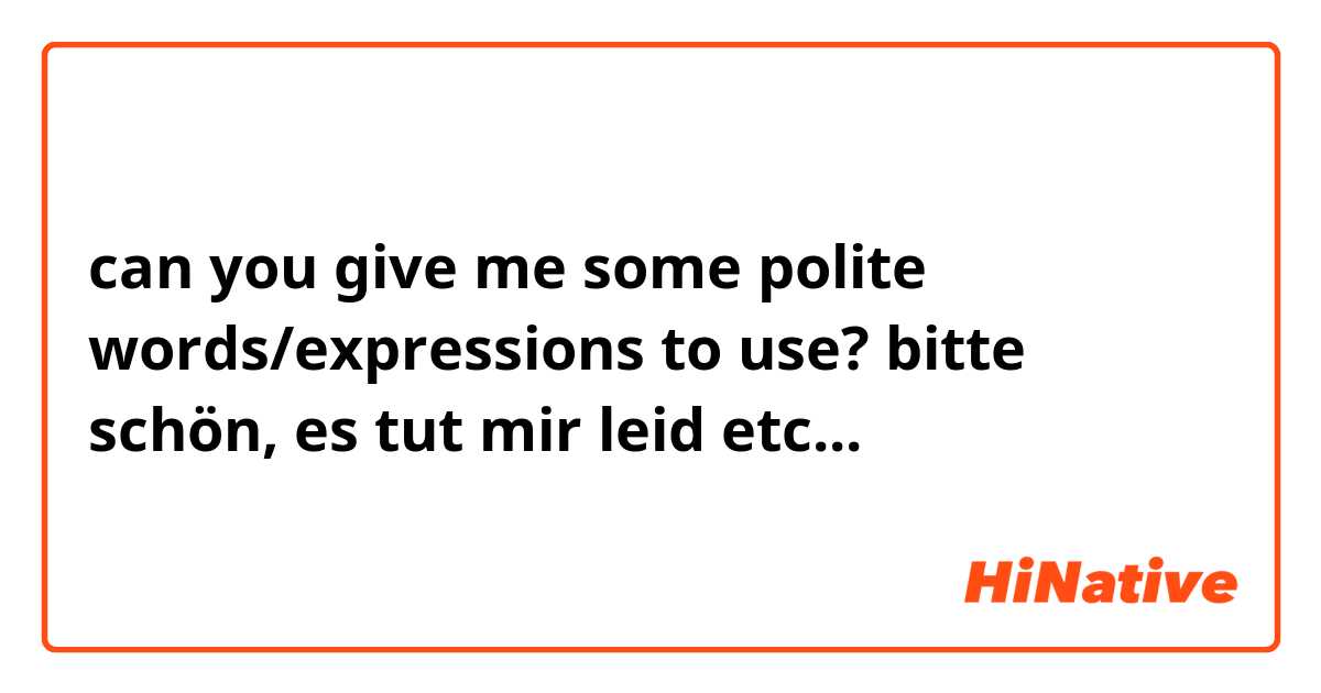 can you give me some polite words/expressions to use?
bitte schön, es tut mir leid etc...