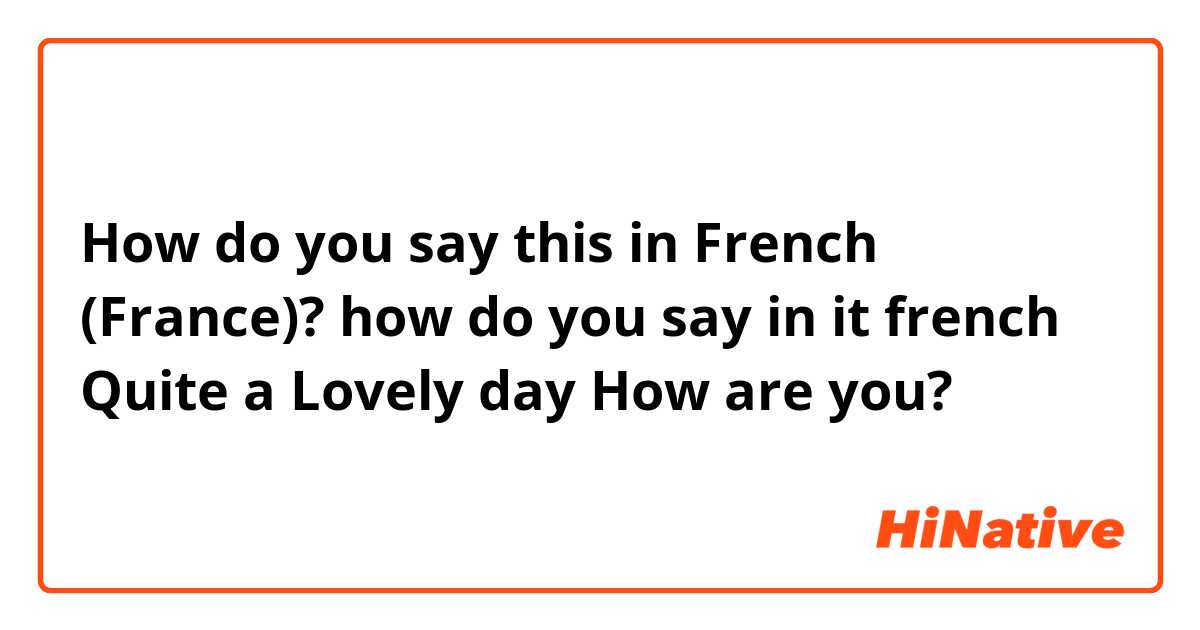 How do you say this in French (France)? how do you say in it french Quite a Lovely day How are you?