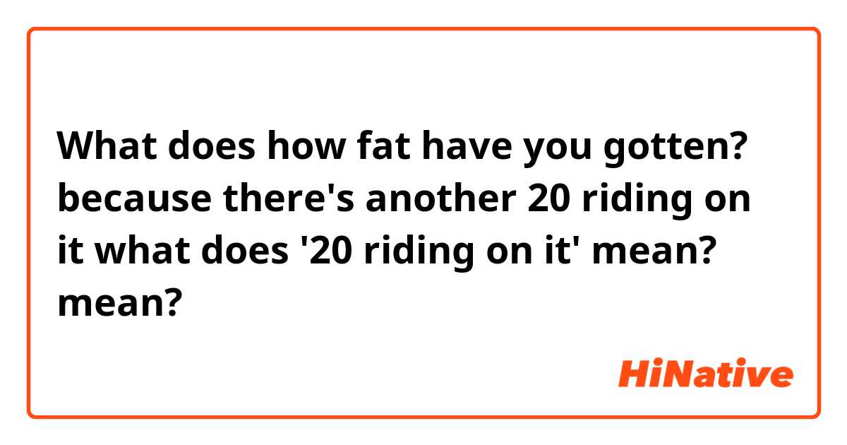 What does how fat have you gotten?
because there's another 20 riding on it

what does '20 riding on it' mean? mean?