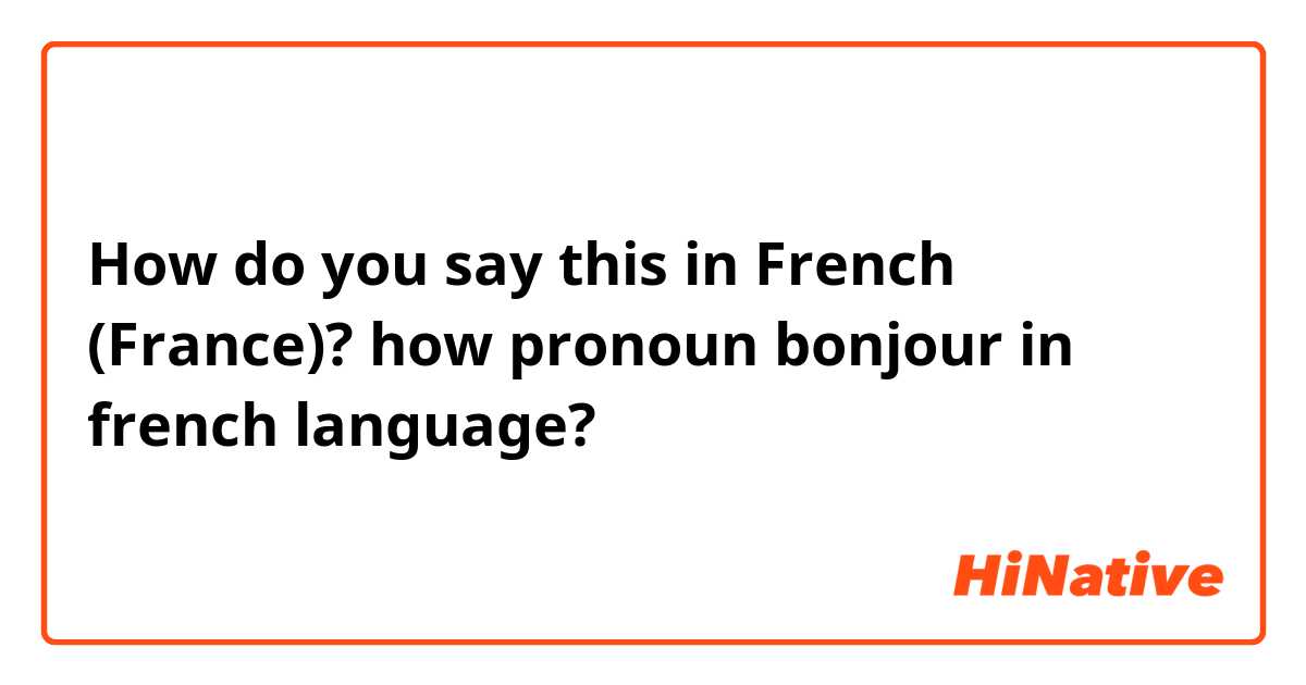 How do you say this in French (France)? how pronoun bonjour in french language?