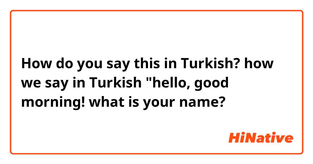 How do you say this in Turkish? how we say in Turkish "hello, good morning! what is your name? 
