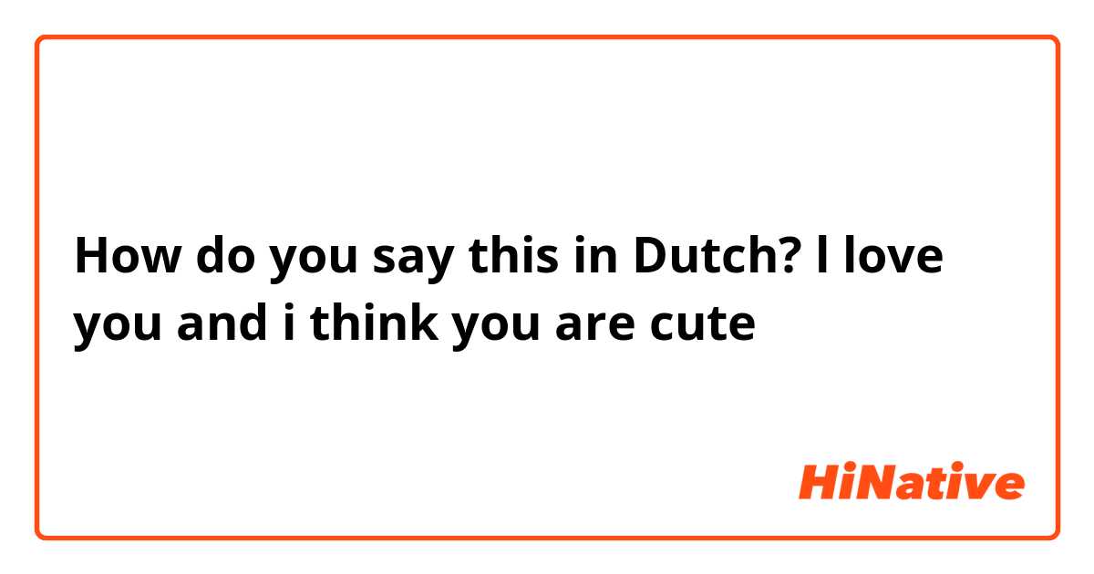 How do you say this in Dutch? l love you and i think you are cute