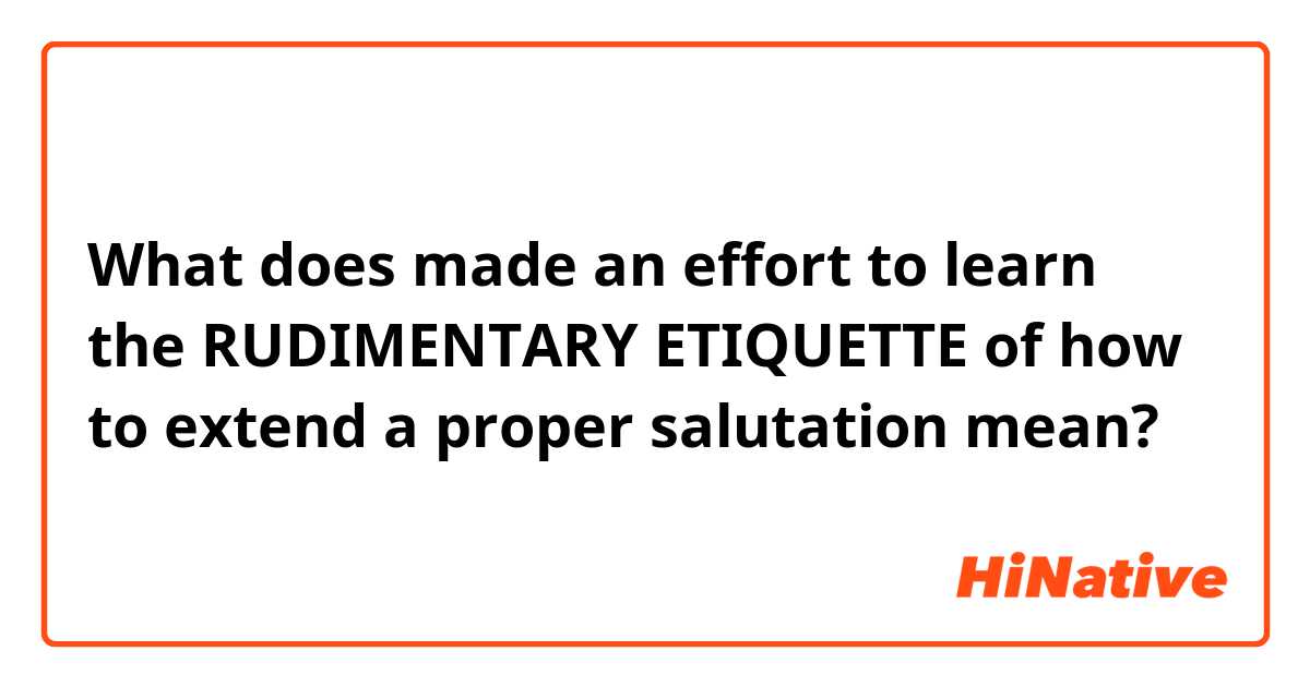 What does made an effort to learn the RUDIMENTARY ETIQUETTE of how to extend a proper salutation mean?