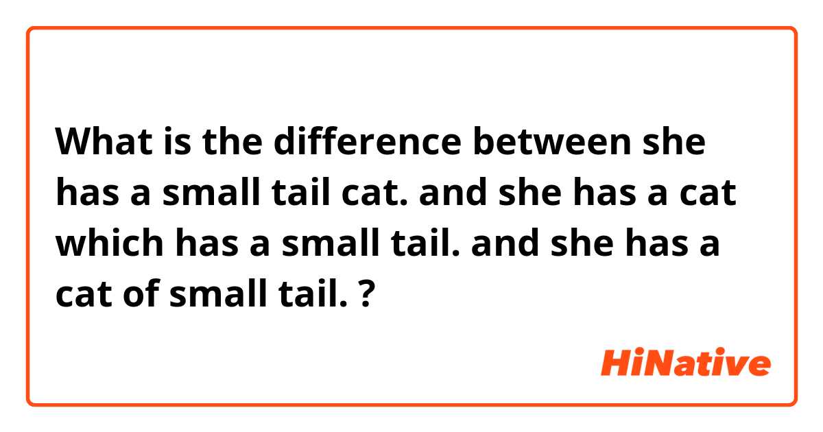 What is the difference between she has a small tail cat. and she has a cat which has a small tail. and she has a cat of small tail. ?