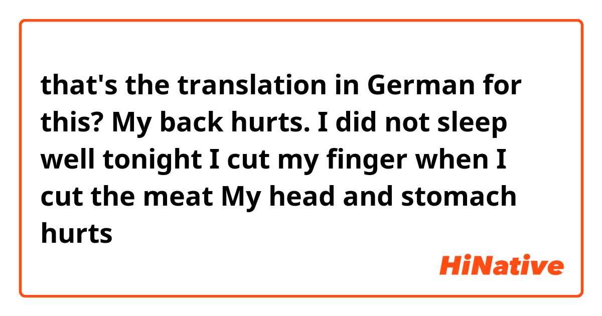 that's the translation in German for this?
My back hurts. I did not sleep well tonight
I cut my finger when I cut the meat
My head and stomach hurts