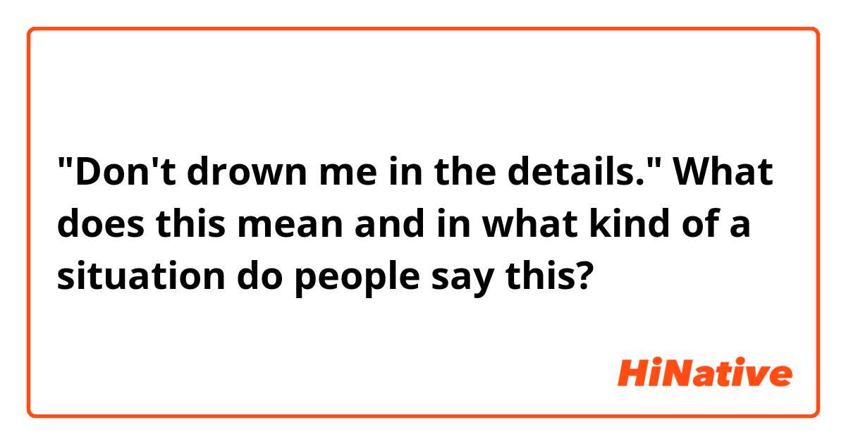 "Don't drown me in the details."
What does this mean and in what kind of a situation do people say this?