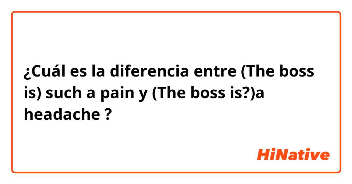 ¿Cuál es la diferencia entre (The boss is) such a pain y (The boss is?)a headache ?