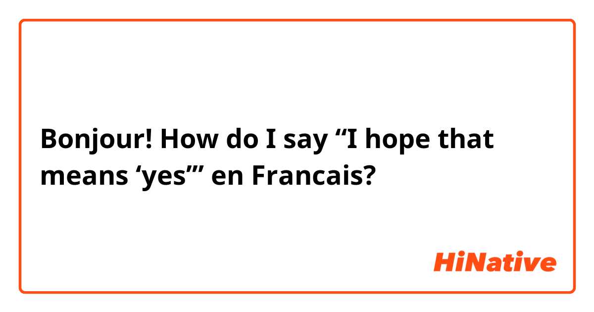 Bonjour! How do I say “I hope that means ‘yes’” en Francais?
